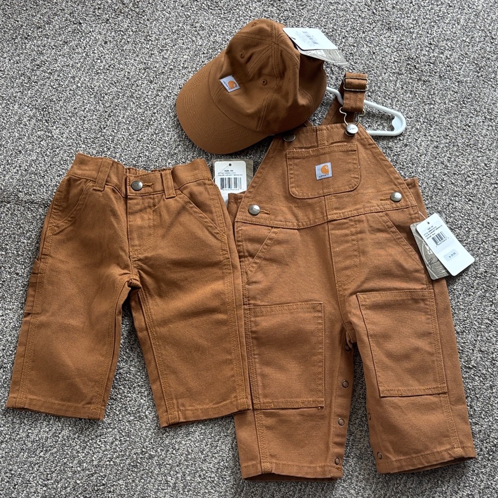 Carhartt Kids Tan Overalls and Pants Set with Cap
